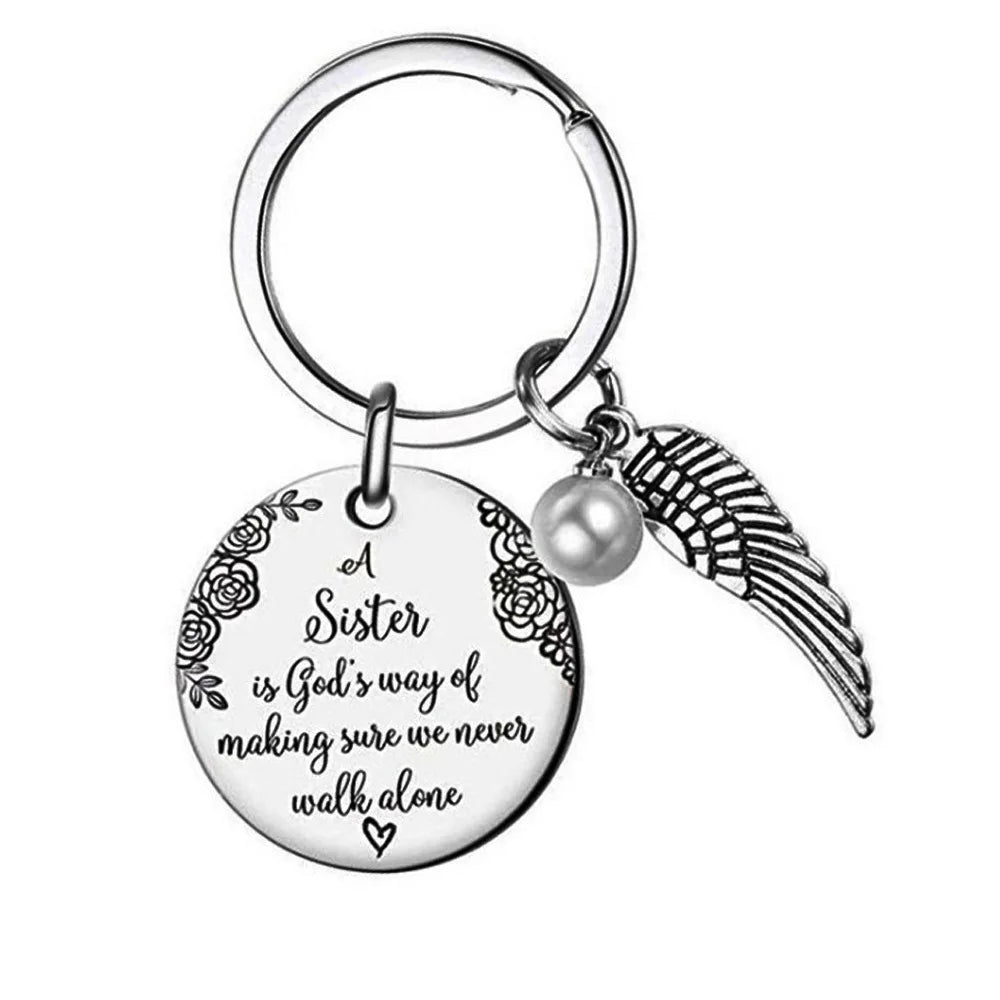 Best Friend Keychain Not Sisters by Blood but Sisters by Heart Key Rings Wing Pearl Pendant Girly Key Chains Friendship Keych