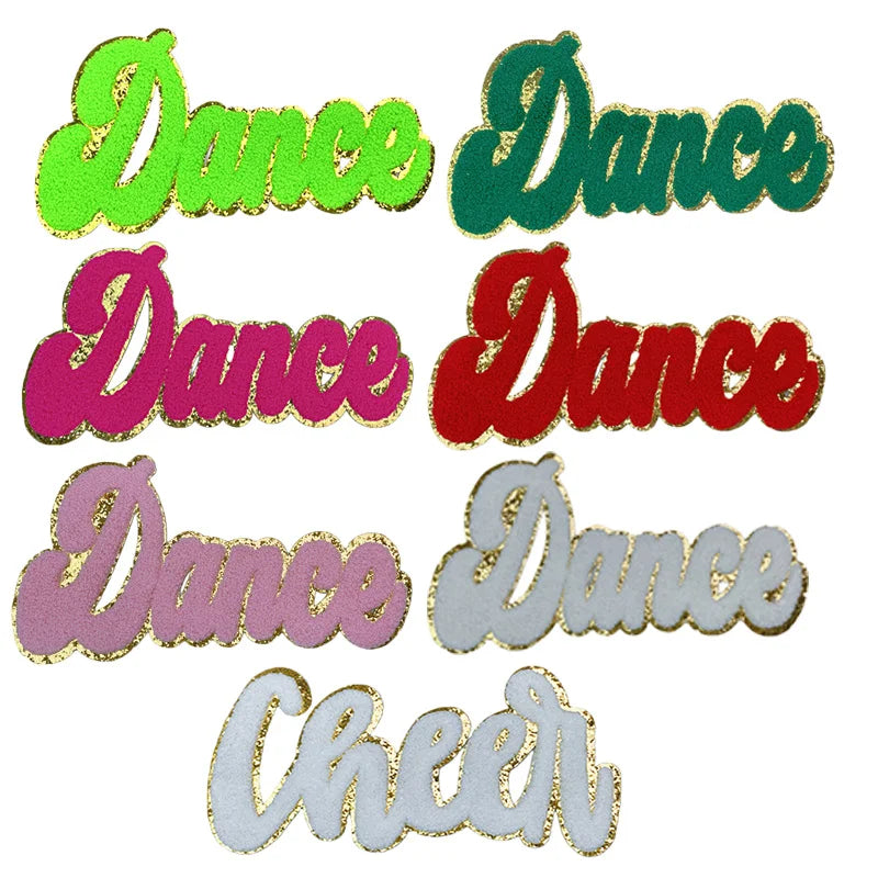 New Hot Colorful  Big Size Iron on Chenille Embroidered Glitter Dance Cheer Patch for T-shirt Hoodies
