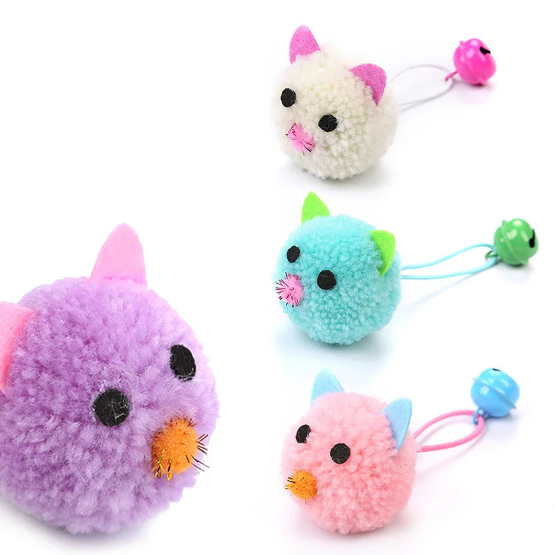 Wholesale Pet Cat Toys With Bell Colorful Plush Balls Mouse Head Kitten Cat Toy Interactive Pet Product Cat Accessories