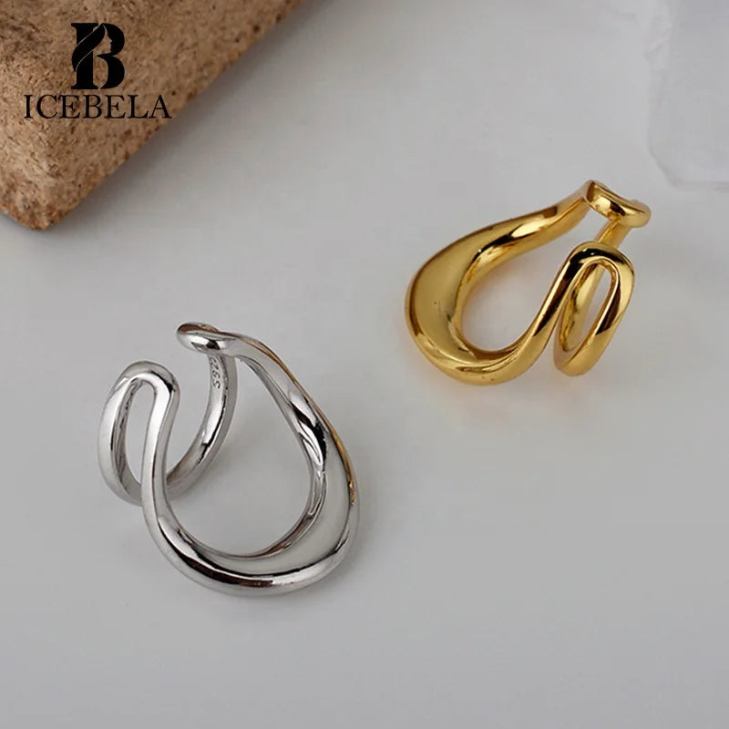 ICEBELA 925 Sterling Silver Wholesale Women's Exaggerated Glossy Ear Clip Hollow Geometric Earrings Ear Cuff