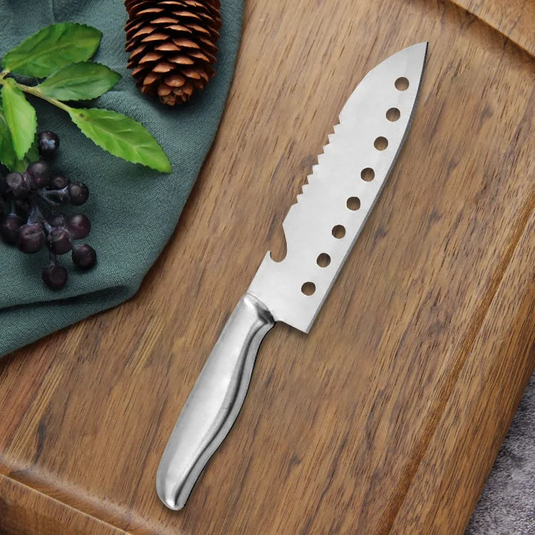 High Quality Eco-Friendly Stainless Steel Chef Knife Boning Santoku Slicing Knife with Hollow Handle and Corkscrew