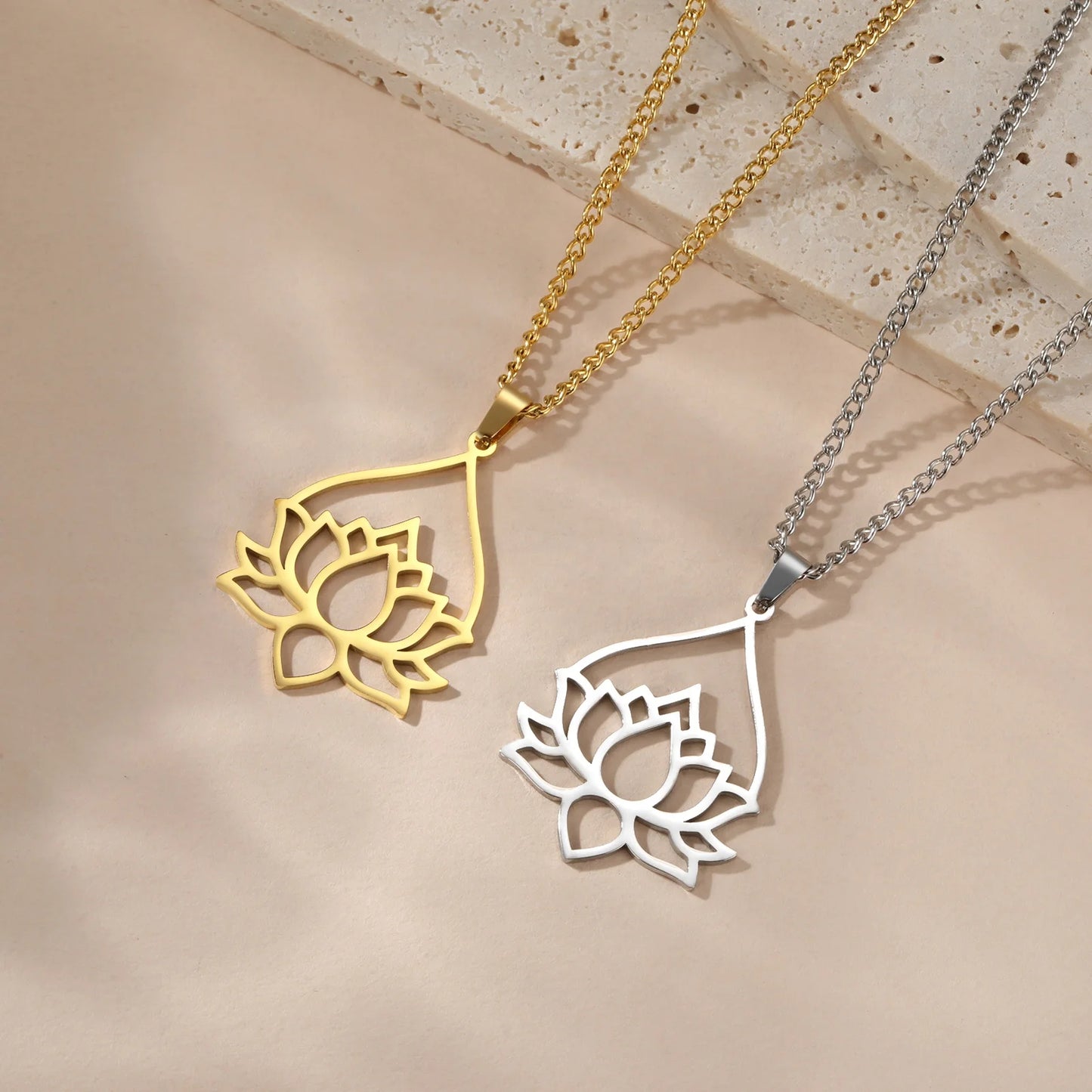 Lotus Flower Pendant Chakra Buddhism Yoga Amulet Stainless Steel Necklace Fashion Jewelry Necklaces for Woman Men