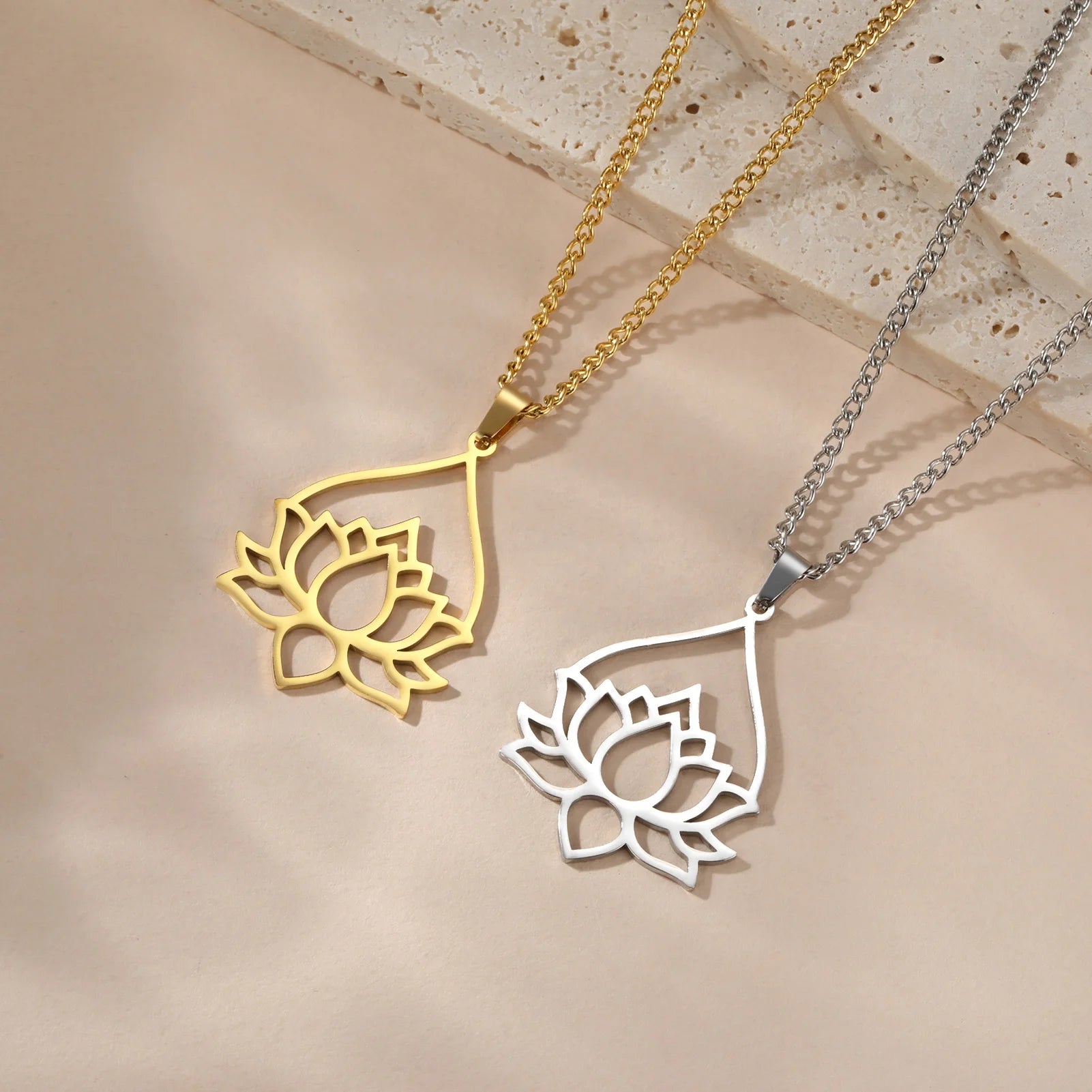 Lotus Flower Pendant Chakra Buddhism Yoga Amulet Stainless Steel Necklace Fashion Jewelry Necklaces for Woman Men