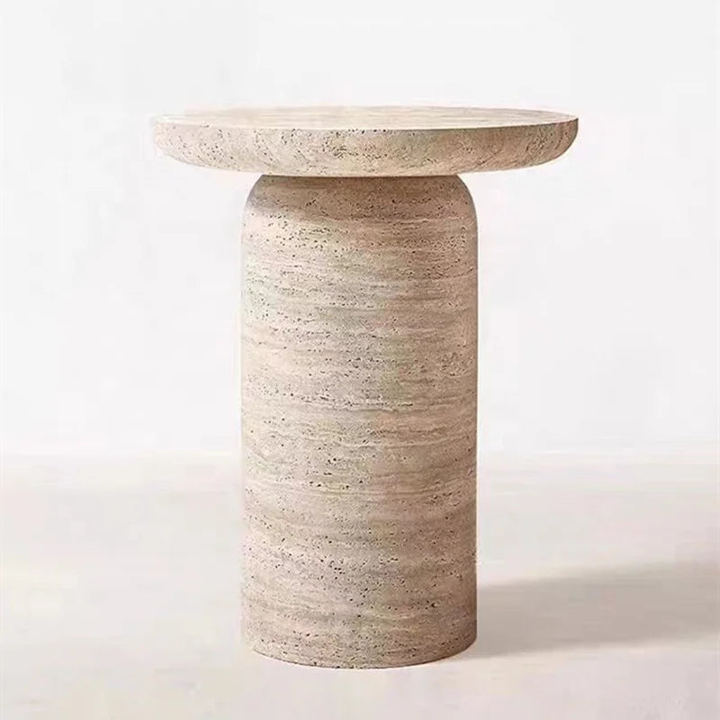 Luxury Small Round Table Living Room Chairs Minimalist Center Table Travertine Marble Base Side Table