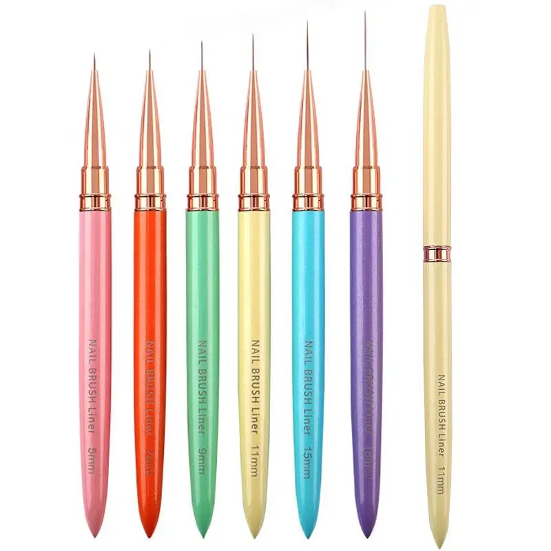 5/7/9/11/15/18mm Nail Brush Set Metal Rod Nail Drawing Wire Pen Candy Color Nail Drawing Brush Stripe Drawing Liner Brushes