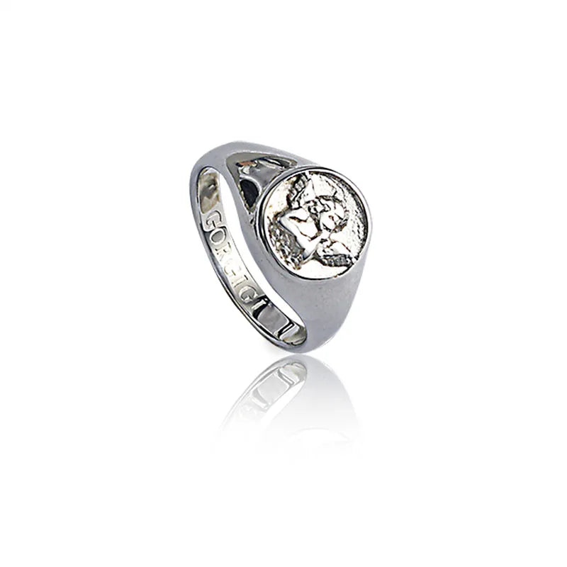 Statement Minimalist Silver Rings Coin Portrait Ring Jewelry Stainless Steel for Women Trendy Turkish Engagement Rings Hoop