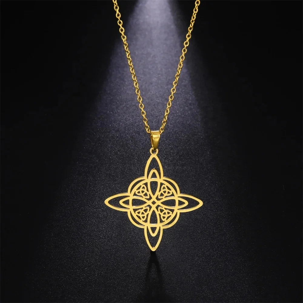 Celtic Knot Necklace Triquetra Magic Witch Knot Amulet Good Luck Irish Stainless Steel Jewelry Wiccan Witchcraft Choker