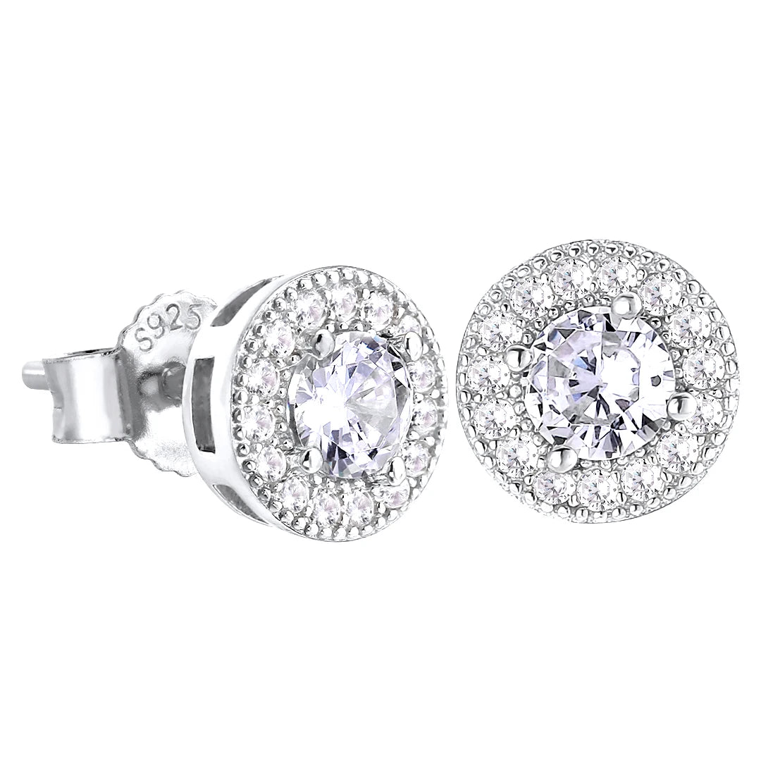 Free Shipping Men Iced Out Earring Square Round Onyx 925 Sterling Silver Hypoallergenic Cubic Zirconia  Earrings Studs for Wo
