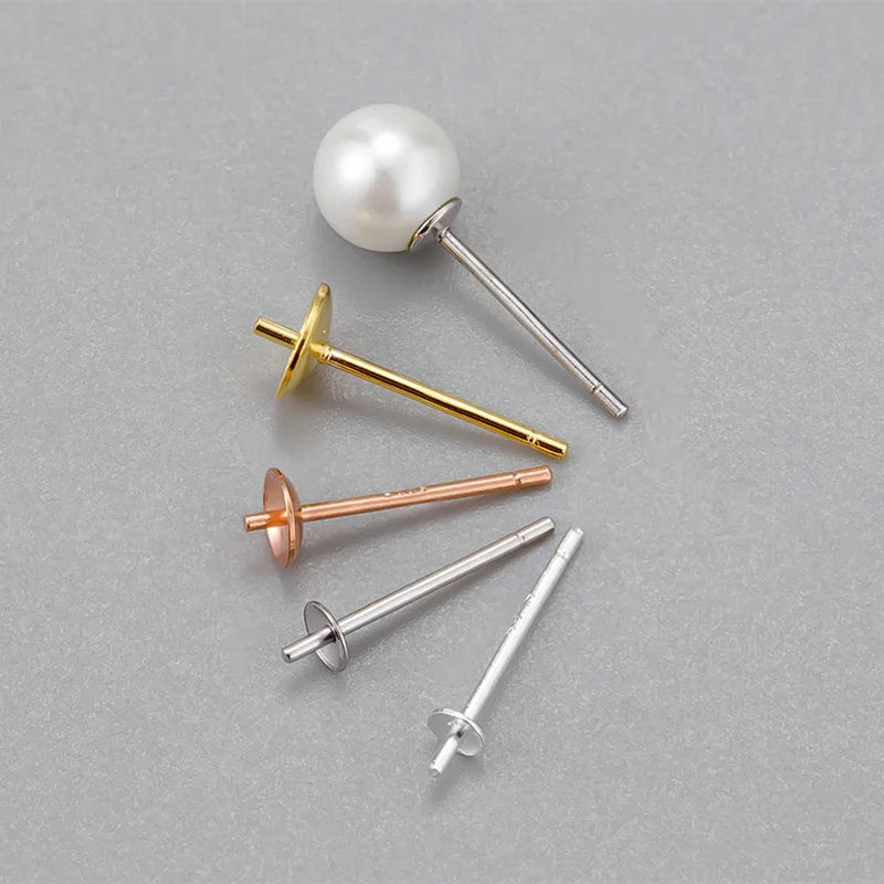 Fine DIY Accessories Pearl Stand Pin 925 Sterling Silver Stud Jewelry Earrings Women for Custom Beads Freshwater Pearls