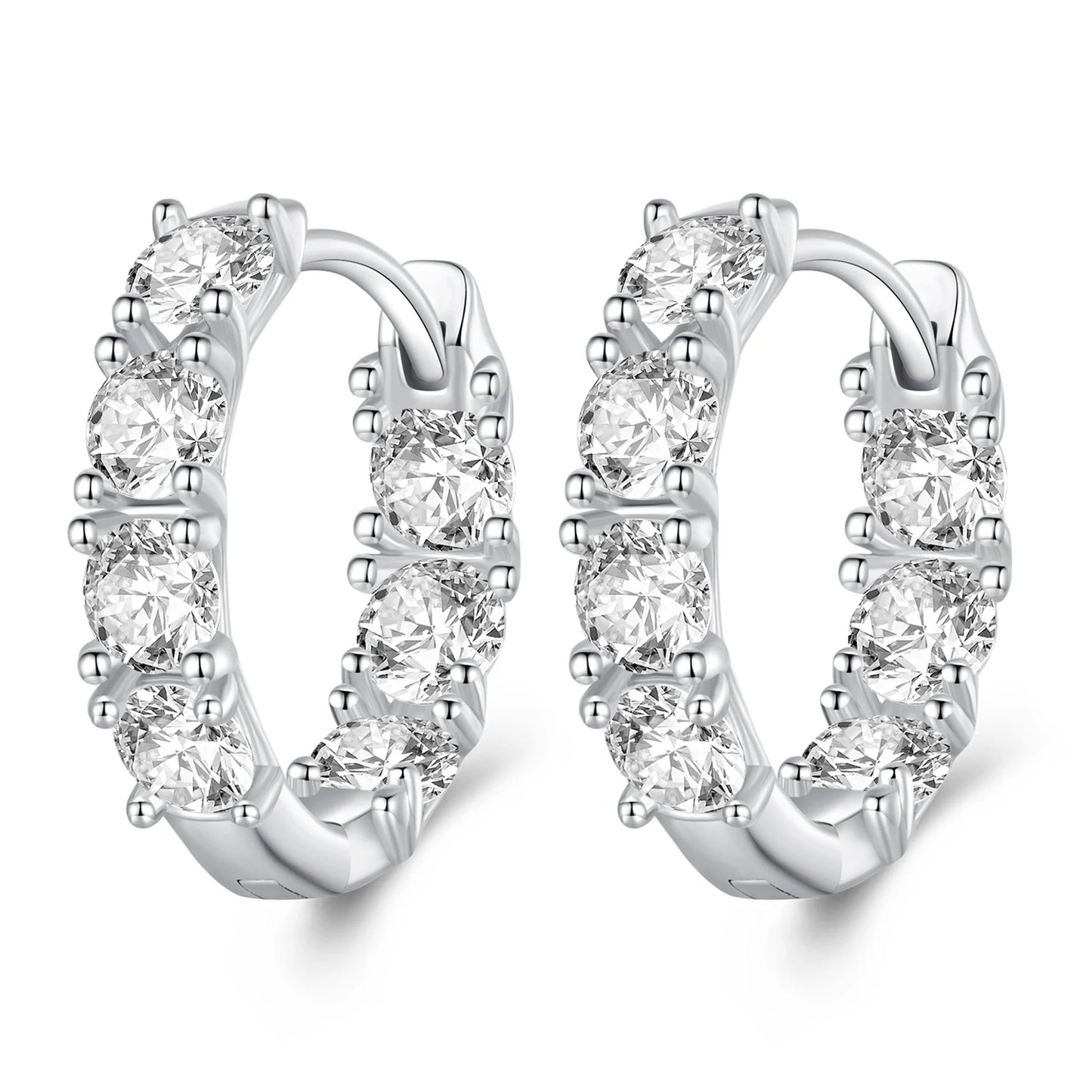 New 925 Sterling Silver clear Zircon Hoop Earrings for Women Fashion Jewelry Silver Ear Buckle Party Gift BSE734