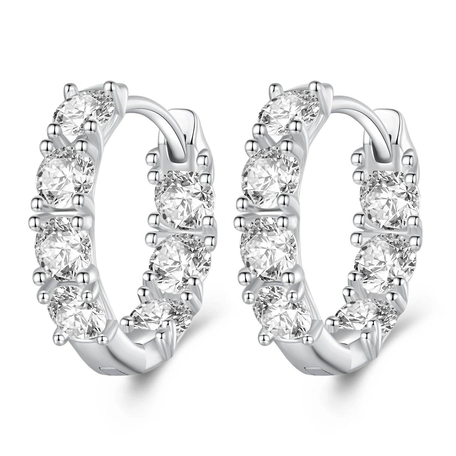 New 925 Sterling Silver clear Zircon Hoop Earrings for Women Fashion Jewelry Silver Ear Buckle Party Gift BSE734