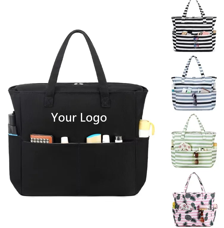Qetesh New Design Beach Tote Bag Customization Fashionable Large Capacity Practical Travel Handbag With Multiple Pockets