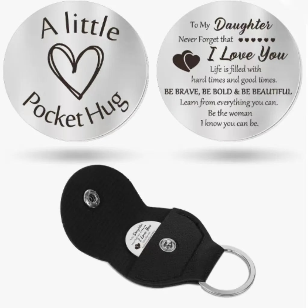 Son Daughter Mom Dad Keyring Gift Custom Souvenir Pocket Hug Token Keychain Metal Inspirational Key Chain Leather Token Keych