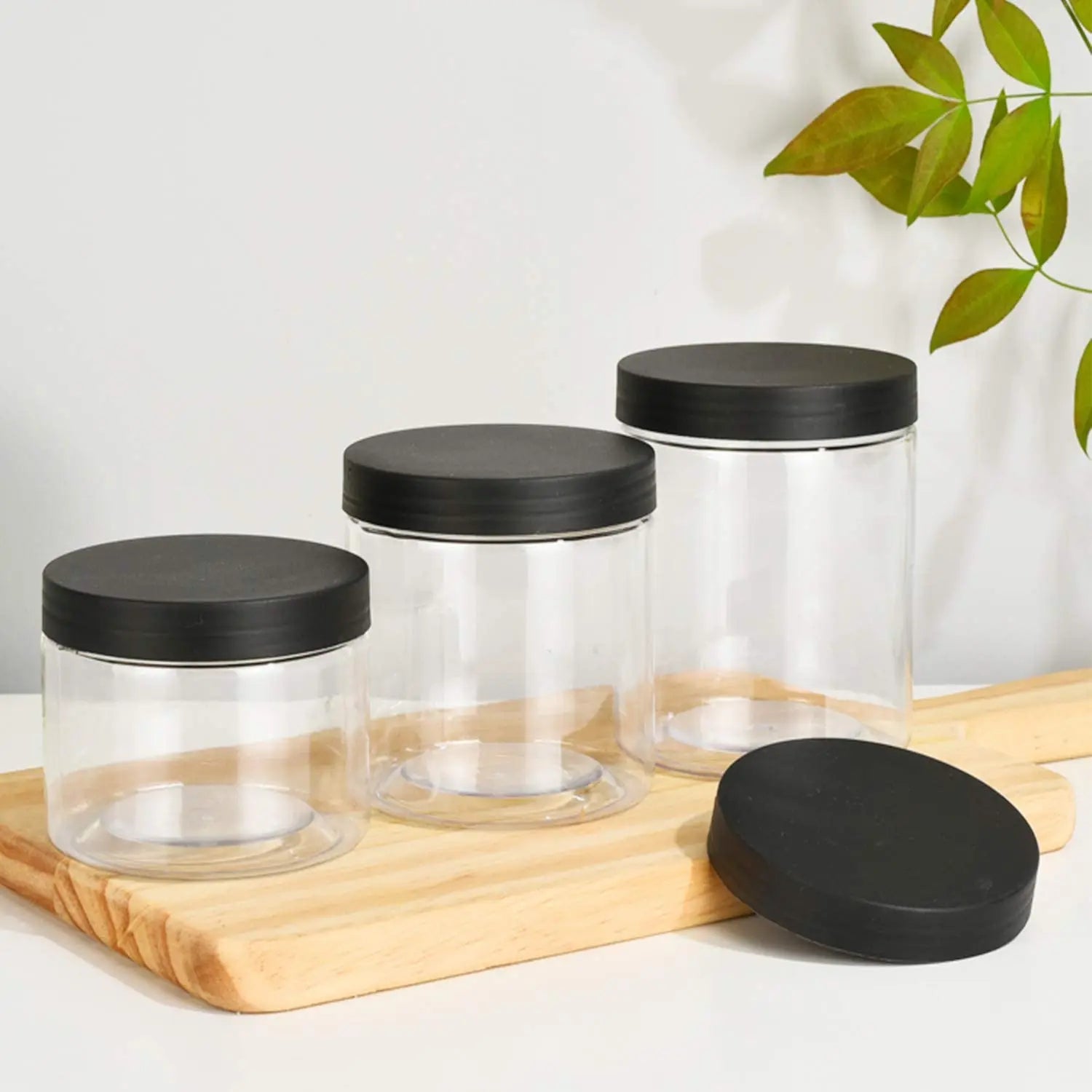 Spice Jars Black Pet Plastic Luxury Food SK Plastic Jars With Lids Transparent Plastic Jar With Flip Flop 300 Ml Round Shape 
