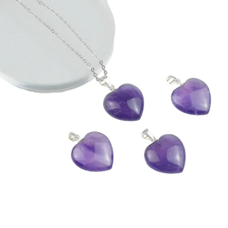 18mm Natural Purple Amethyst Crystal Gemstone Pendant with 925 Silver Fashion Jewelry for Necklaces & Charms