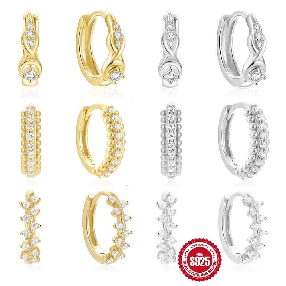 Fashion Jewelry 925 Sterling Silver Geometric Number Eight Twist Full Diamond Mini Round Zircon Gold Plated Hoop Earrings Wom