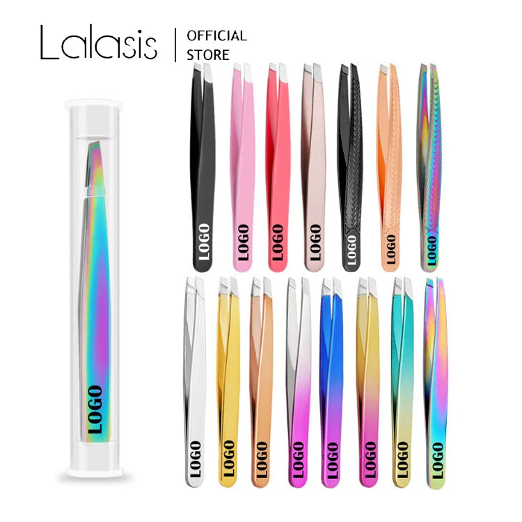Lalasis Gold Tweezers Eyebrow Set Best Rose Gold Slant Stainless Steel Hair Removal Eyebrow Tweezers Private Label