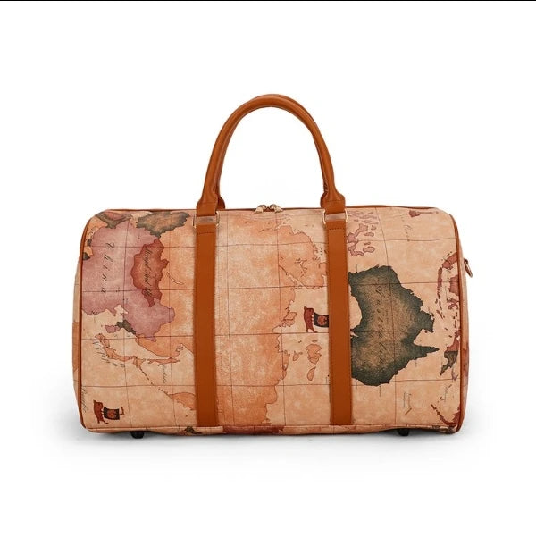 Jiezhen Custom Map Logo White PU Printed Animal Print Fashion Travel Duffle Bag Waterproof Business Unisex Large Capacity