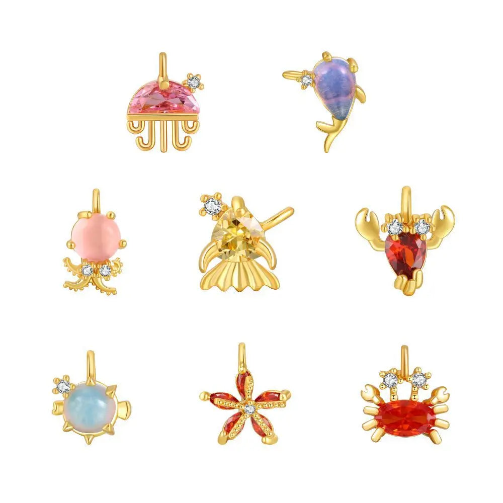 ZUOLA 18K Gold Plated Eco-friendly Brass DIY Themed Animal/Crab/Starfish/Octopus Design 5A Zircon Pendant for  Accessories