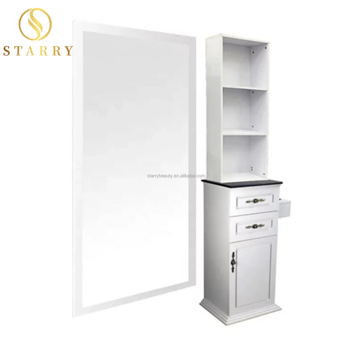 Modern Wood Hair Salon Equipment Set with Dressing Table and Styling Mirror Station for Mall Hotel & Living Room Use