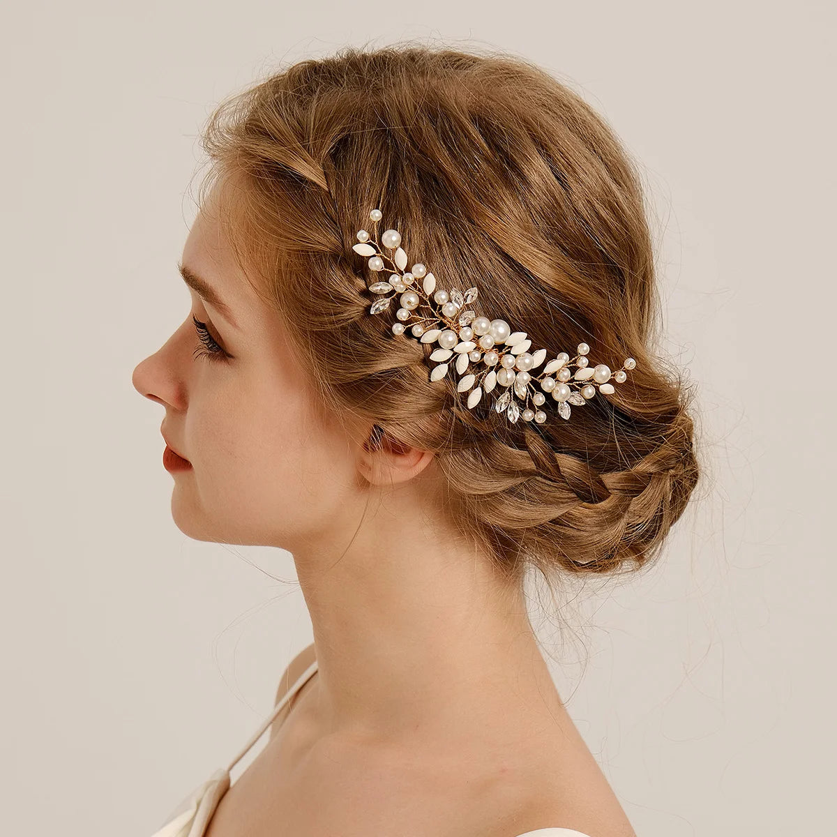 New Crystal Leaf Bride Wedding Hair Comb Flower Hair Accessories with Pearl Bride Side Comb