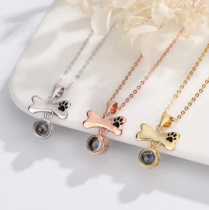 Customized Pet Dog Bone Shape Fashionable Projection Silver Women's Necklace Collarbone Chain