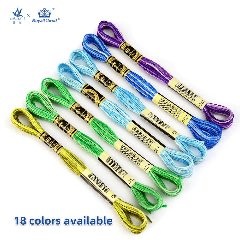 18-Colour High Tenacity Variegated Floss Cross Stitch Embroidery Thread for Hand Knitting Crochet Sewing-Mercerized Fabric Dy