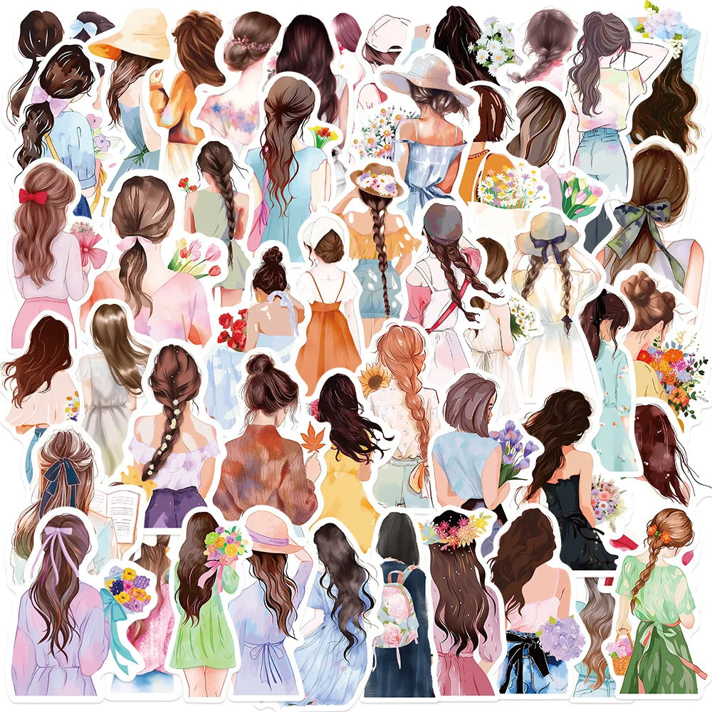 50PCS Preppy style watercolor cute girls shadow beauty sticker