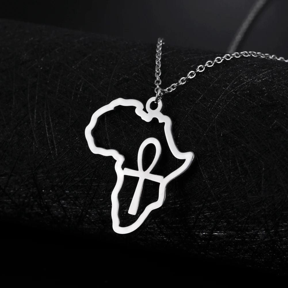 Hollow African Egyptian Ankh Cross Pendant Necklaces Fashion Necklace Stainless Steel Jewelry for Women and Man