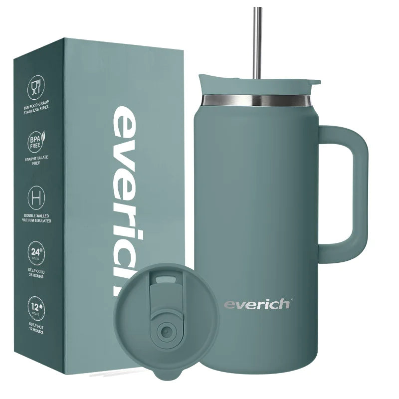 64oz Tumbler With Lid Straw Double Wall Insulated Vacuum Adventure Travel Mug Powder Coated Custom Logo Color