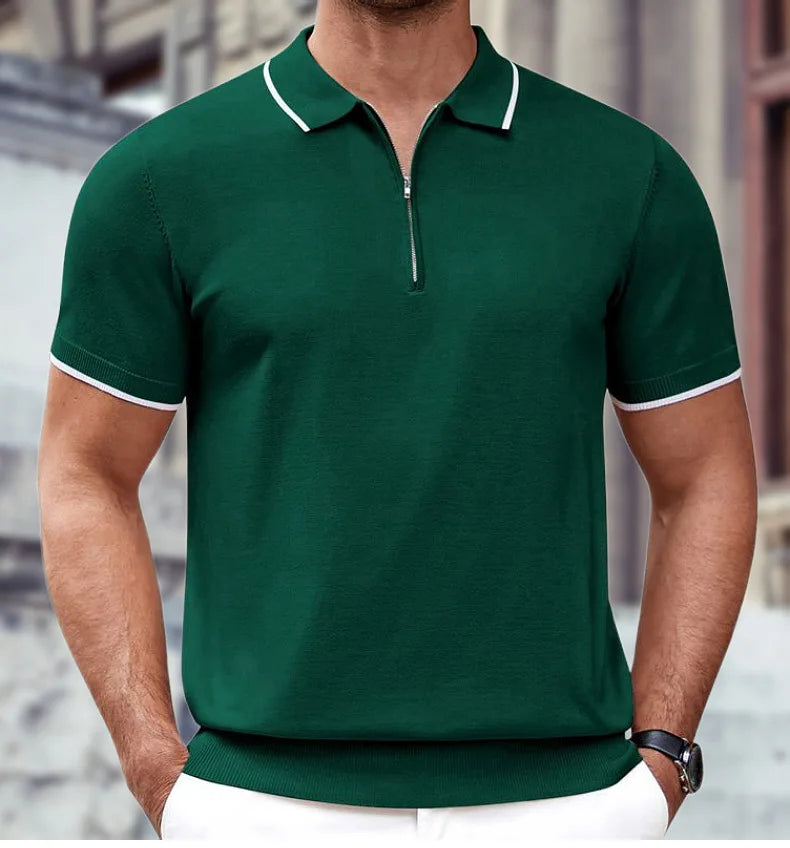 Summer Breathable New Fashion Trend Casual Elegant Knit Collared Short Sleeve Quarter 1/4 Zip up Golf Pullover Polo Shirts