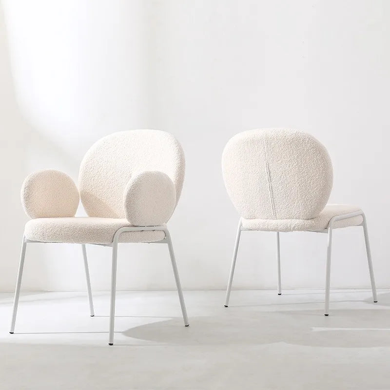 Modern Nordic Sherpa White Teddy Fabric Boucle Dining Chair for Home Bar School Apartment Entry Warehouse Use Upholstered