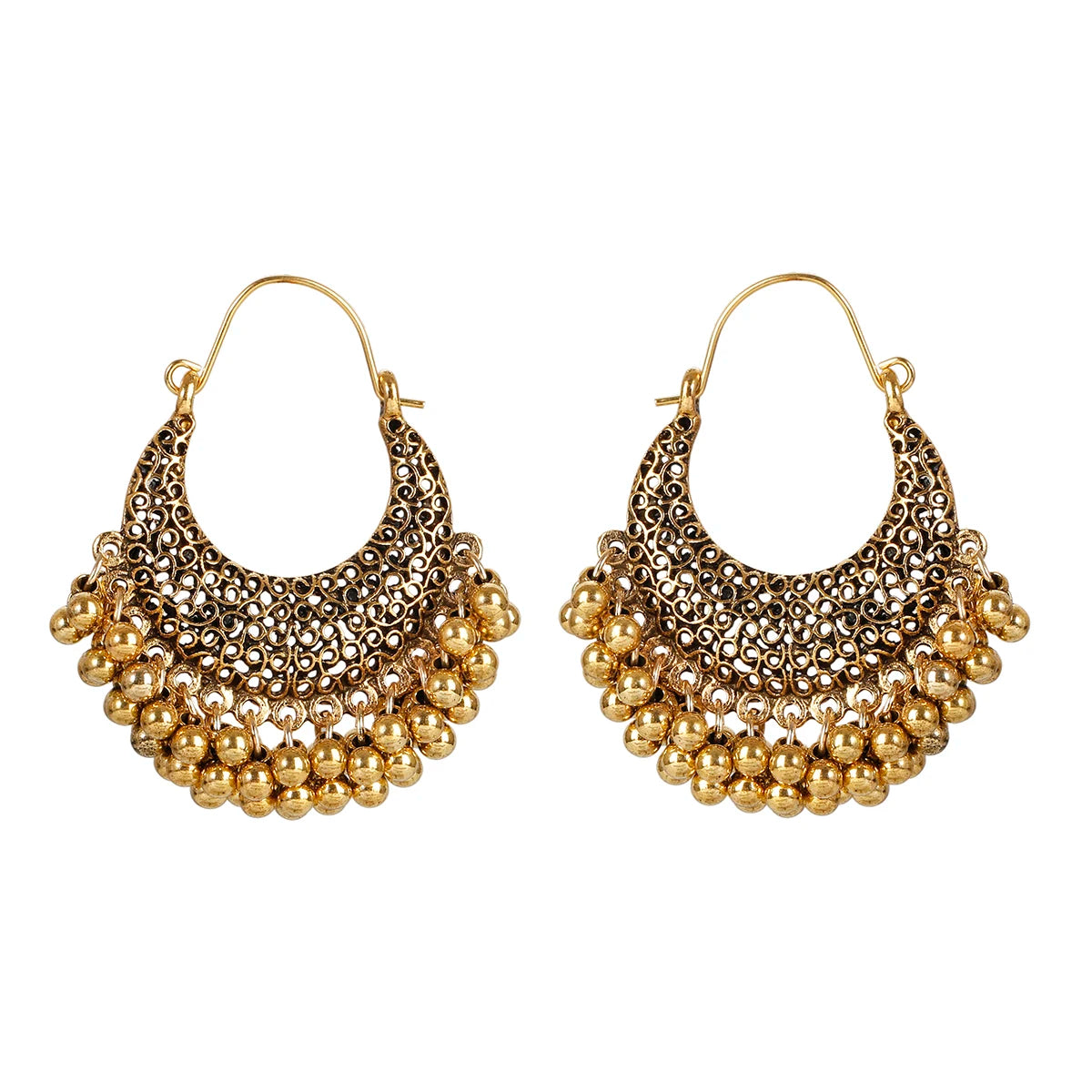 Indian Ethnic Vintage Children's Dangle Drop Earrings Imitation Pearl Metal Alloy Gold Geometric High Polished Finish Hinduis