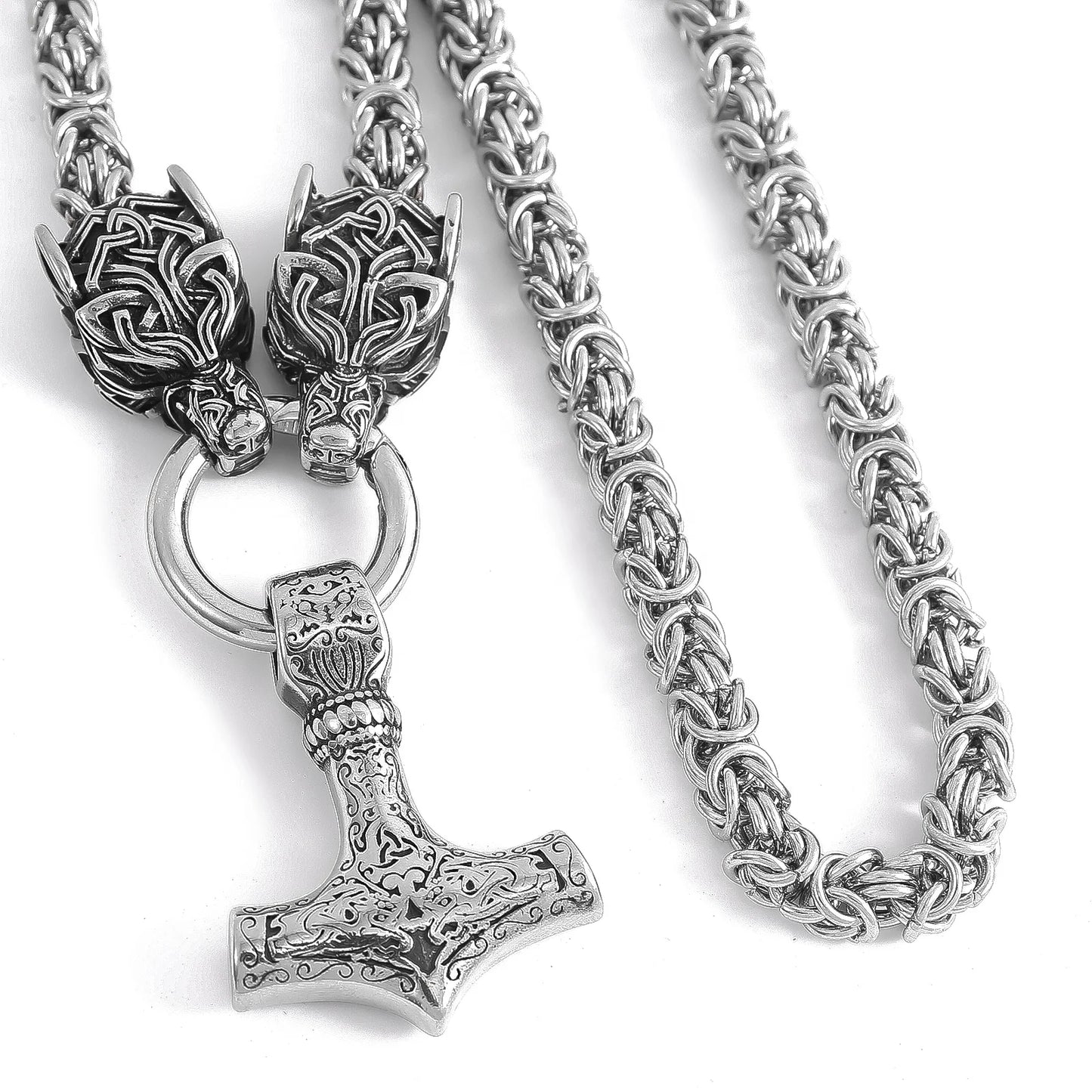 Viking Souvenir Stainless Steel King Chain Necklace Men's Viking Necklace Norse Myth Thor Necklace Viking Jewelry