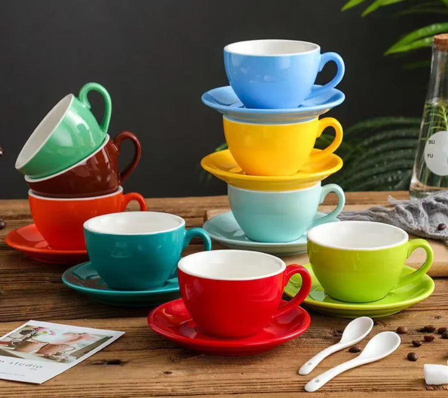 200ml Multicolor Ceramic Coffee Cup Nordic Afternoon Tea Cup and Plate Restaurant Ceramic Mug Coffee Cup Tea Plate Set