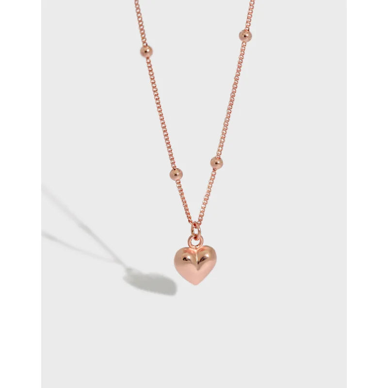 S925 Sterling Silver Heart Necklace Love Bead Chain Couple Necklace Anniversary Gift Choker Necklaces for Women Men Fine Jewe