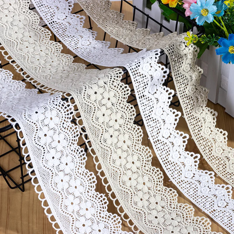 New Design Garment Underwear Cotton  Water-Soluble Embroidery Lace Trim White  Ribbon Lace Trimming for Dress