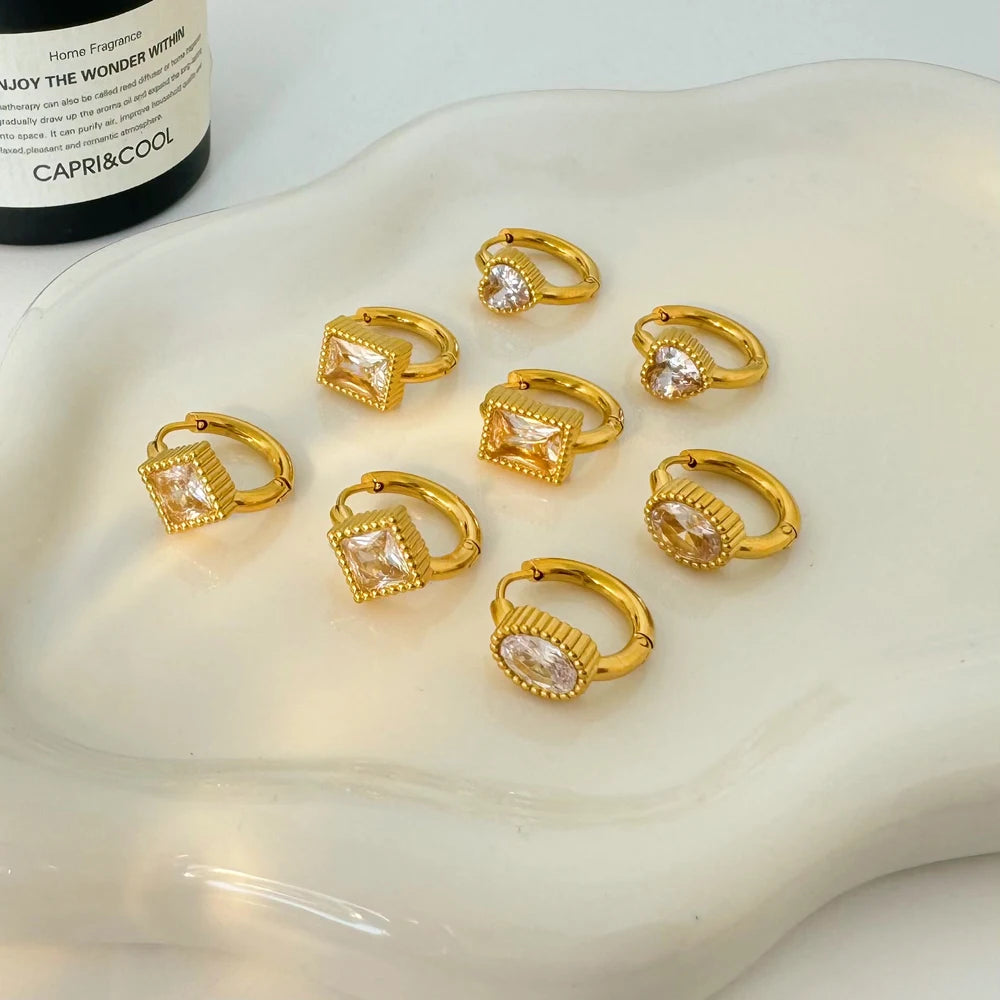Fashionable 18K Gold Stainless Steel Geometric Zircon Earrings stainless steel earrings wholesale