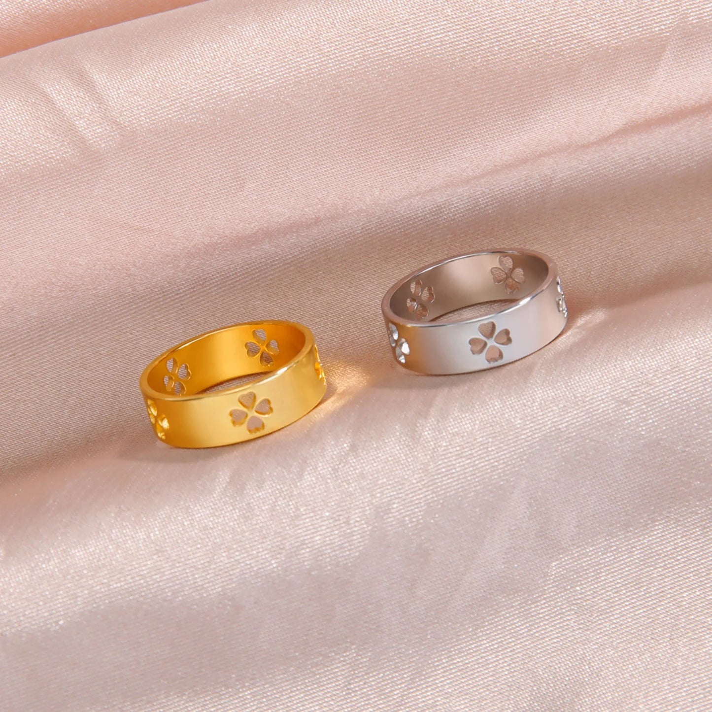 Lucky Four-leaf Clover Ring Gold Color Women Fashion Rings Stainless Steel Jewelry Valentine's Day Gift for Lover