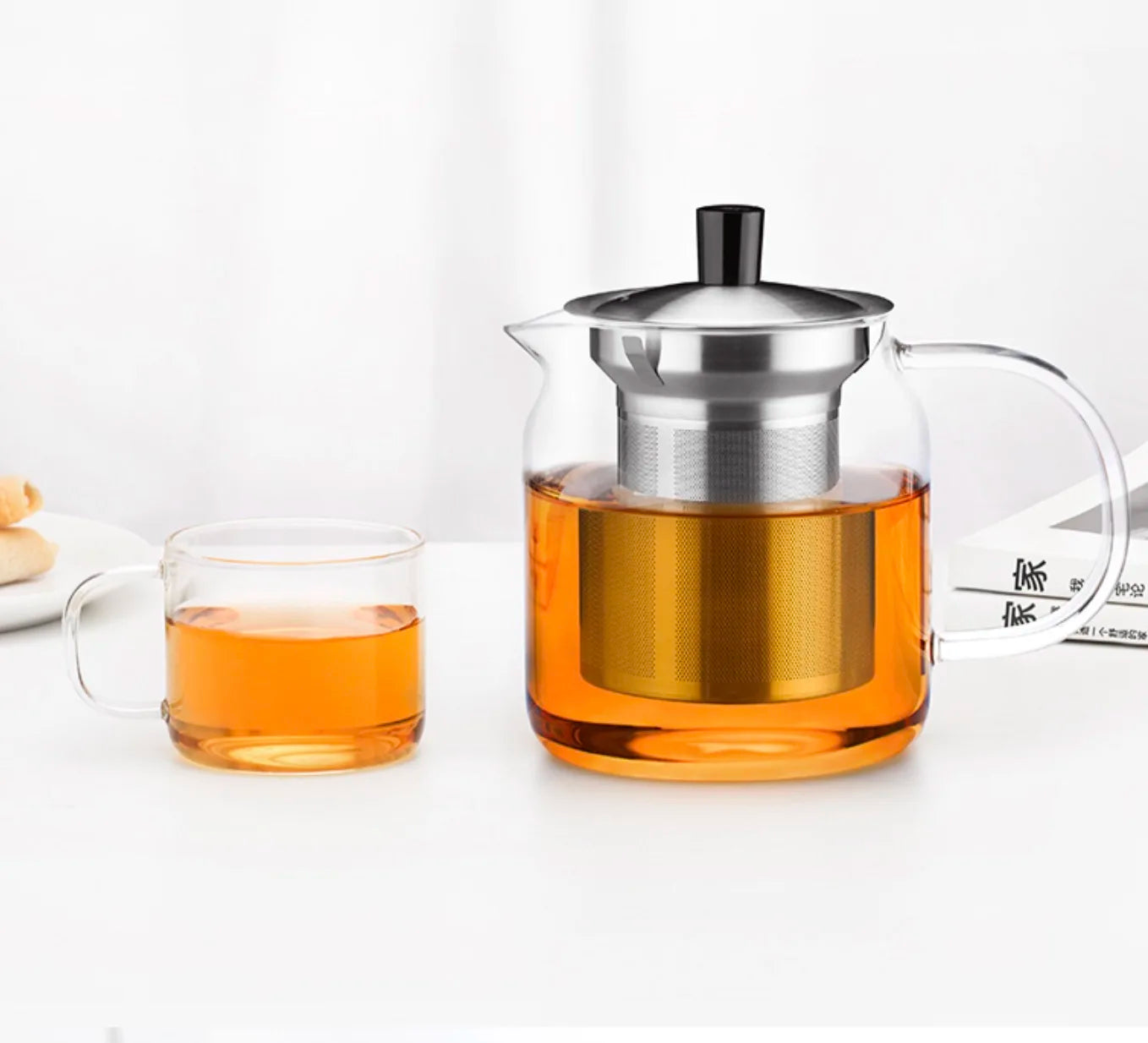 450ml Small Glass Teapot with Removable Stainless Steel Loose Tea Filter Heatproof Tea Kettle Maker 1L Capacity Coffee Wholes