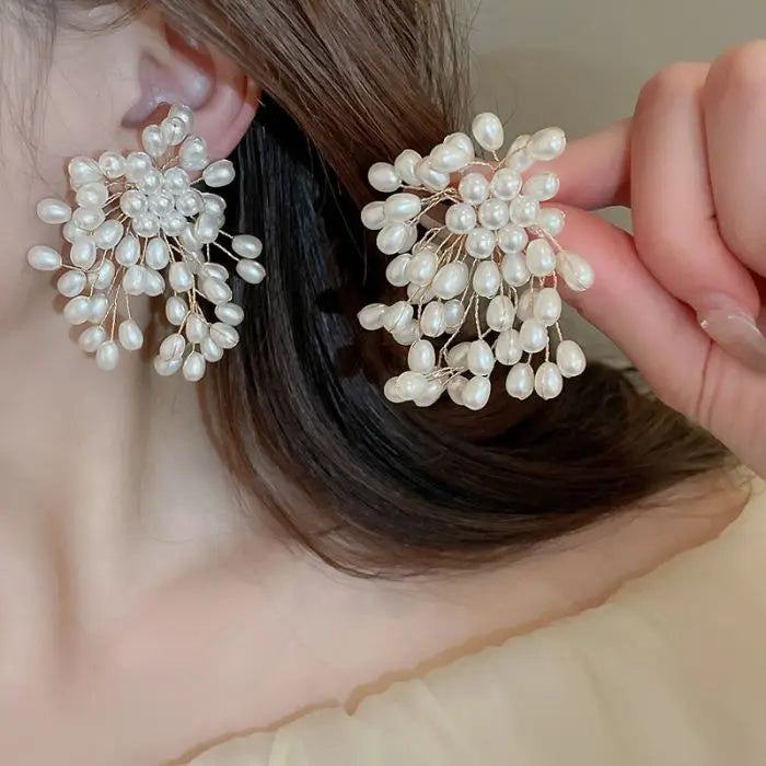 New Fashion Imitation Pearl Flower Earrings Bridal Sweet Handmade Beading Earring Wedding Jewelry Accessories