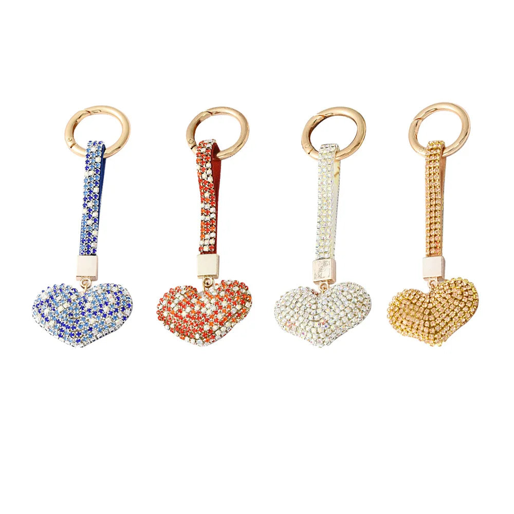 Fashion Bling Crystal Rhinestone Couples Key Chains Full Diamond Peach Heart Shape Keychain Lovers Key Rings Gift Heart Keych