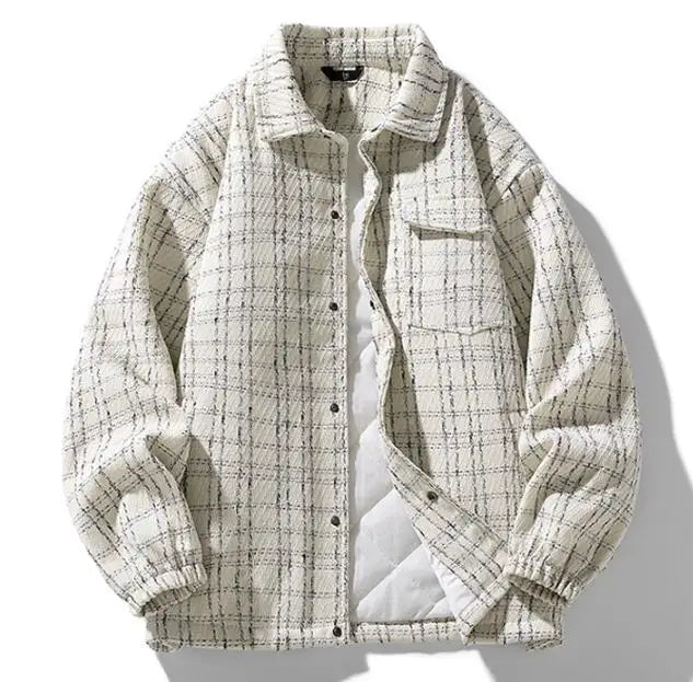New Hot Mens Windbreaker Jacket Button Down Jacket Checkered Pattern Lapel Collar Coat Size M-3XL