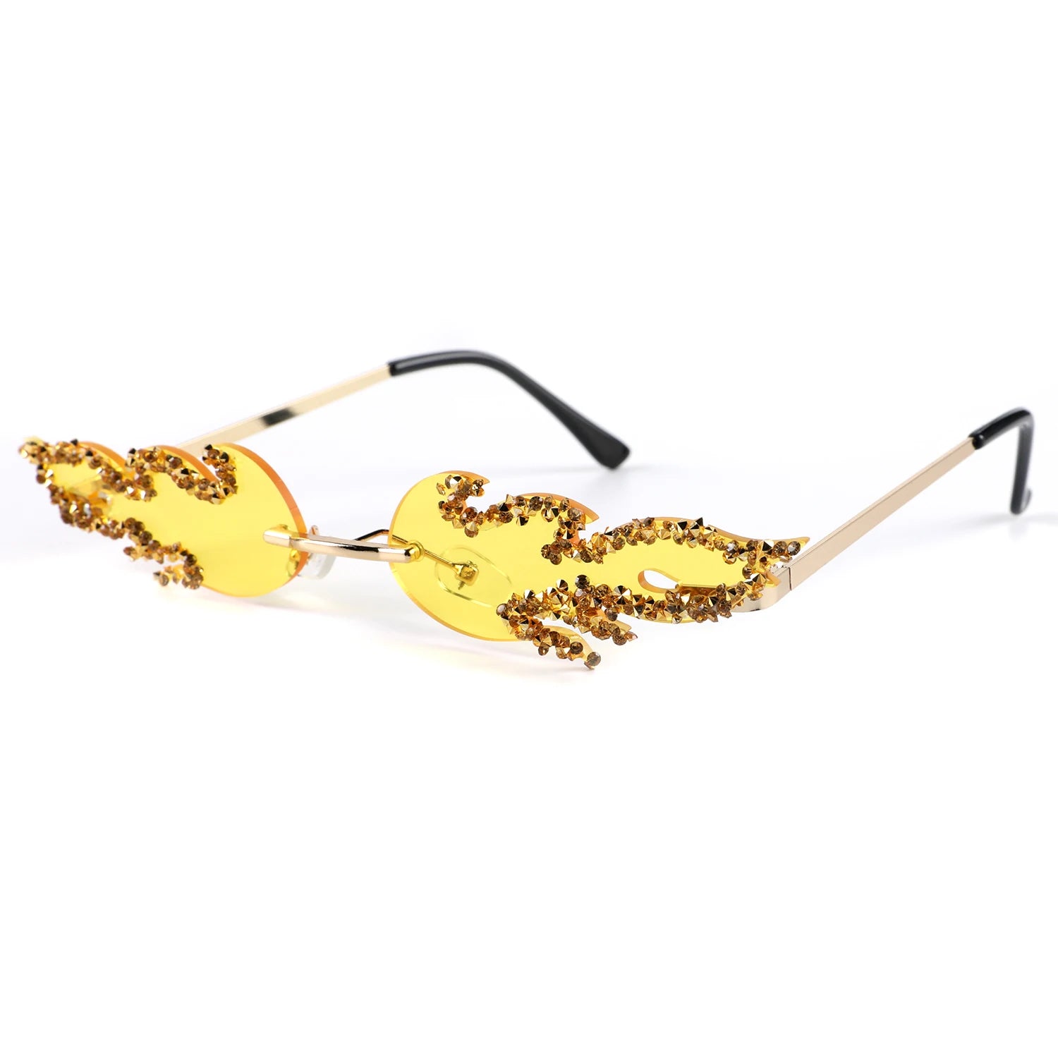 New Flame-shaped Diamond Rimless PC Frame UV400 Sunglasses Fashion Net Red Unisex Senior Sense