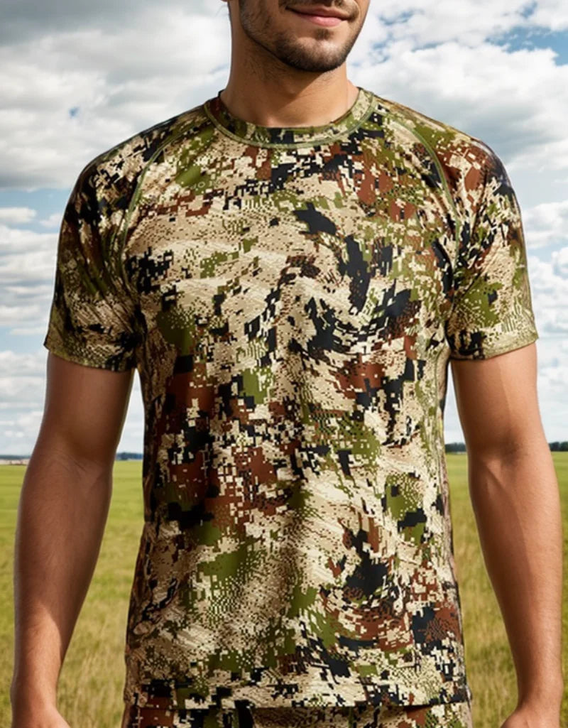 Men's Core Lightweight Crew Quick Dry Printed Camo Short Sleeve T-shirt Summer Fishing Hunting Wear
