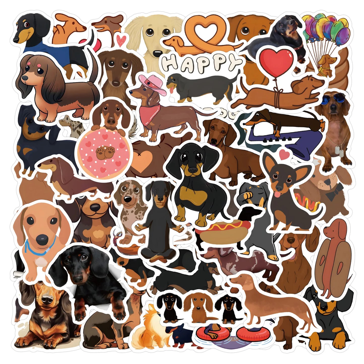 60Pcs Cartoon Dachshund Dog Graffiti Sticker for Phone Laptop Decor Home Pet Puppy Stickers