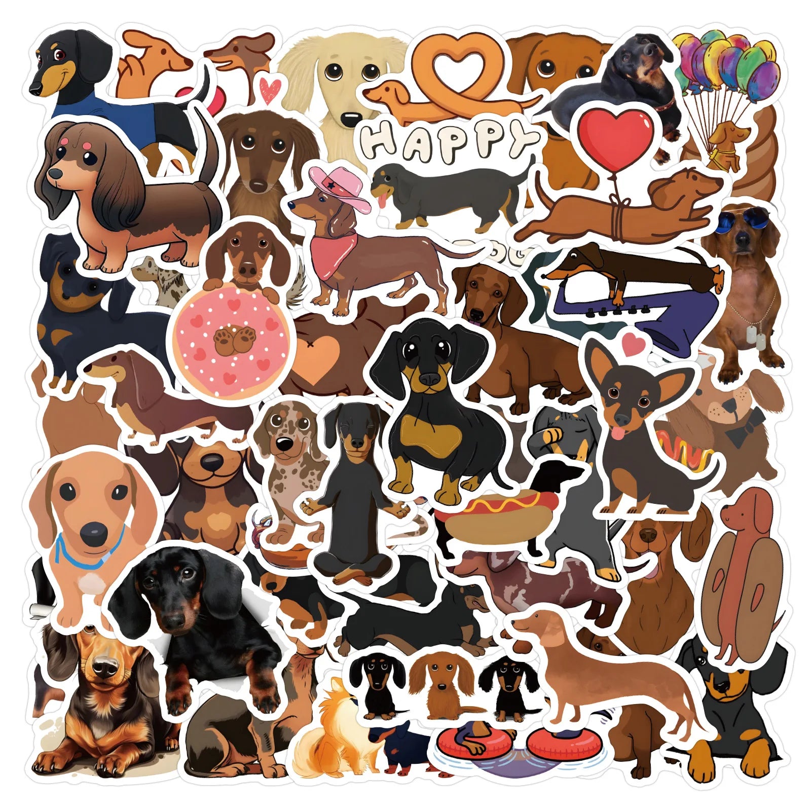 60Pcs Cartoon Dachshund Dog Graffiti Sticker for Phone Laptop Decor Home Pet Puppy Stickers