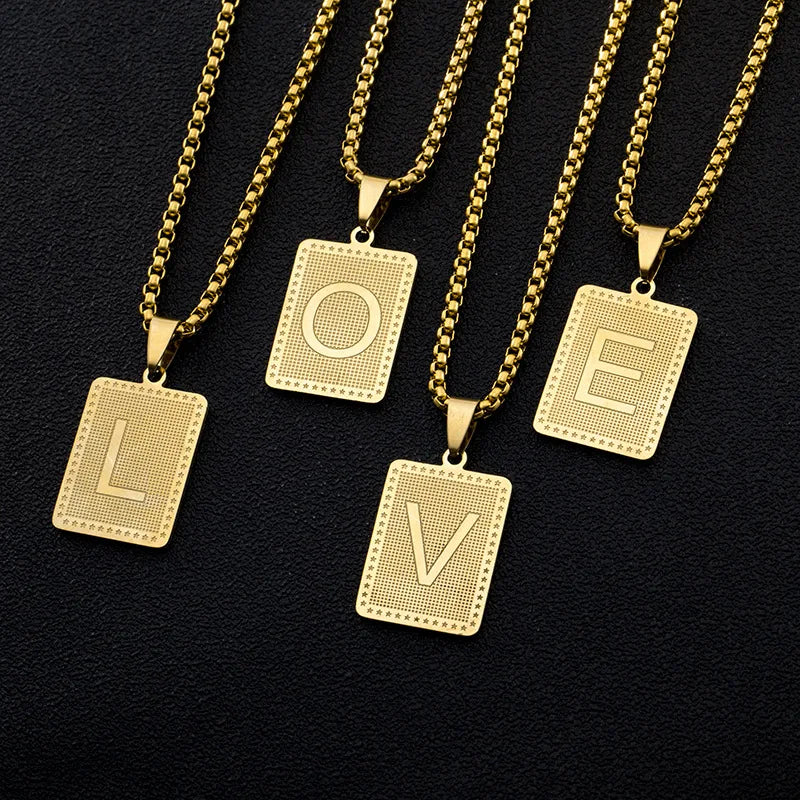 Factory Stainless Steel 18K Gold Plated 26 Initial English Letter Charm Chain Necklace Men's Hip Hop Jewelry Chain Necklace