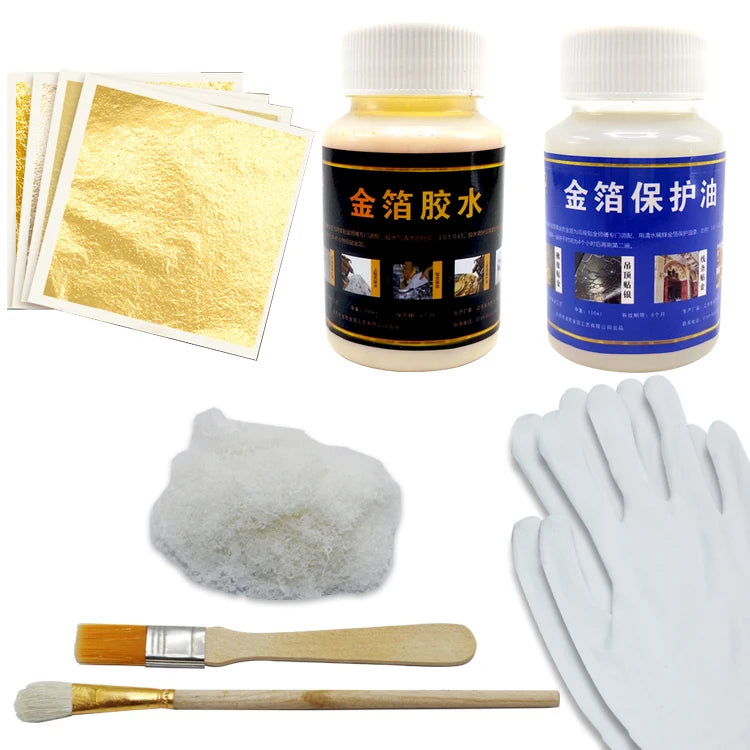 DIY Jinsheng 7-Piece Angel Style Gilding Gold Leaf Gilder Set Gold Foil Sheets Glue for Painting Metal Craft Holiday Decorati