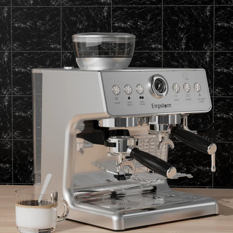Commercial Home Espresso Machine Portable Single/Double Cup Coffee Maker Electric Grinder Hotel/Car/RV Use Stainless Steel 20